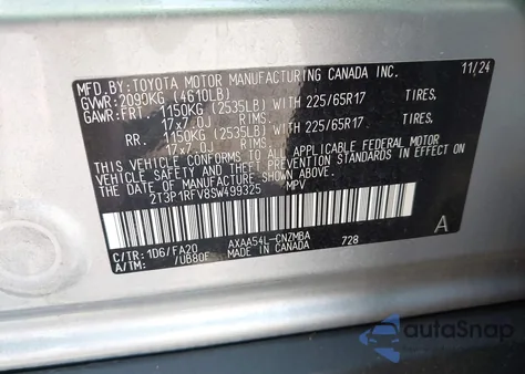 2025 Toyota Rav4 Xle from USA, damaged, VIN 2T3P1RFV8SW499325